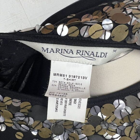 Marina Rinaldi Sweater Top M Womens Black Sequins Long Sleeves Silk Blend - Picture 5 of 12